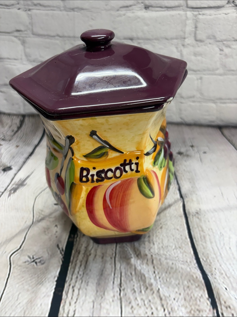 Biscotti Ceramic Cookie Jar with Plum Lid